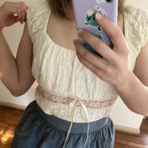 VTG 90s Y2K Cottagecore Lace Peasant Blouse Tunic